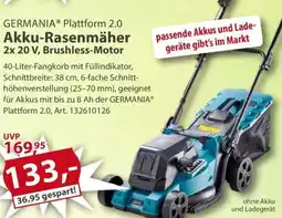 Sonderpreis Baumarkt GERMANIA Plattform 2.0 Akku-Rasenmäher 2x 20 V, Brushless-Motor Angebot