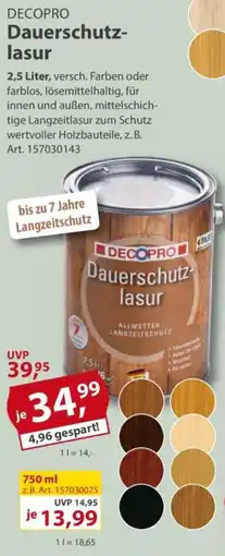 Sonderpreis Baumarkt DECOPRO Dauerschutzlasur Angebot