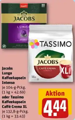 REWE Jacobs Lungo Kaffeekapseln Intenso oder Tassimo Kaffeekapseln Caffè Crema XL Angebot