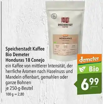 CITTI Markt Speicherstadt Kaffee Bio Demeter Honduras 18 Conejo Angebot