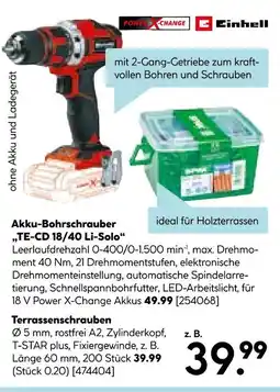 Hellweg Einhell akku-bohrschrauber te-cd 18/40 li-solo Angebot