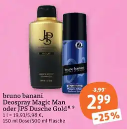 tegut Bruno banani deospray magic man oder jps dusche gold 8, 9 Angebot