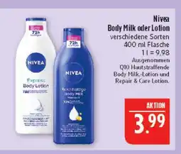 Marktkauf Nivea body milk oder lotion Angebot