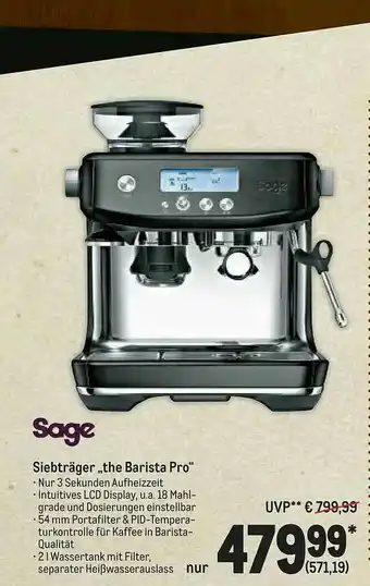 METRO Sage Siebträger „the Barista Pro” Angebot