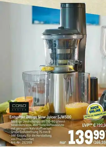 METRO Caso Design Entsafter Design Slow Juicer Sjw500 Angebot