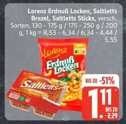 Edeka Lorenz Erdnuss Locken, Saltletts Brezel, Saltletts Sticks Angebot