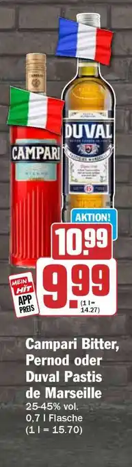 HIT Campari Bitter, Pernod oder Duval Pastis de Marseille Angebot