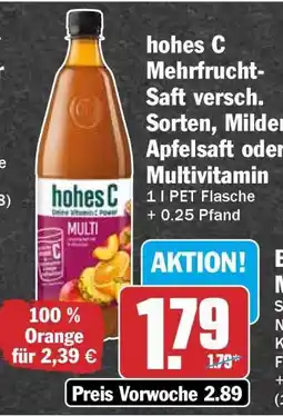 HIT hohes C Mehrfrucht-Saft versch. Sorten, Milder Apfelsaft oder Multivitamin Angebot
