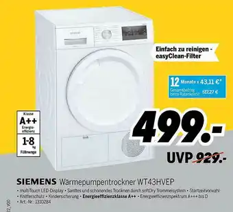 MEDIMAX Siemens Wärmepumpentrockner Wt43hvep Angebot