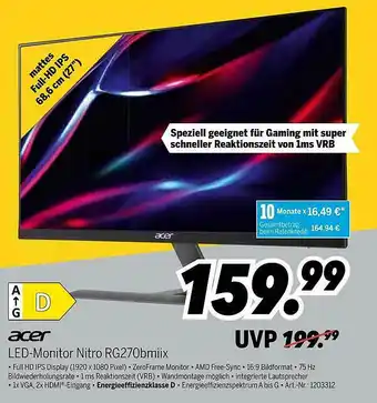 MEDIMAX Acer Led-monitor Nitro Rg270bmiix Angebot