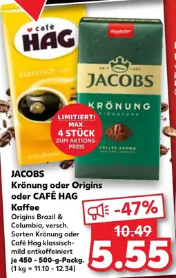 Kaufland JACOBS Krönung oder Origins oder CAFÉ HAG Kaffee Angebot