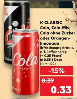 Kaufland K-CLASSIC Cola, Cola-Mix, Cola ohne Zucker oder Orangen limonade Angebot