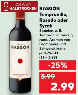 Kaufland RASGÓN Tempranillo, Rosado oder Syrah Angebot