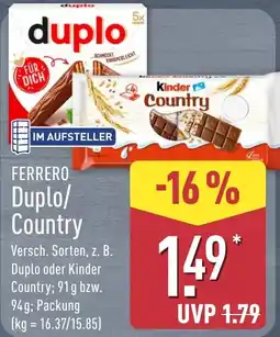 Aldi Nord FERRERO Duplo/ Country Angebot