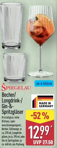 Aldi Nord SPIEGELAU Becher/ Longdrink-/ Gin-&- Spritzgläser Angebot