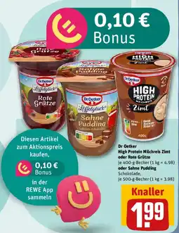 REWE Dr. Oetker High Protein Milchreis Zimt oder Rote Grütze oder Sahne Pudding Angebot