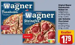 REWE Original Wagner Flammkuchen Elsässer Art oder Steinofen Pizza Salami Angebot