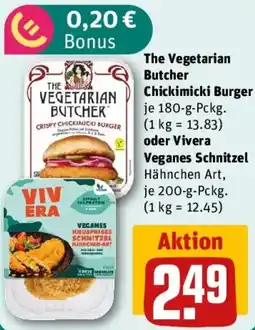 REWE The Vegetarian Butcher Chickimicki Burger oder Vivera Veganes Schnitzel Angebot