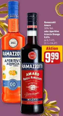 REWE Ramazzotti Amaro oder Aperitivo Arancia Orange 0,0% Angebot