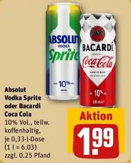 REWE Absolut Vodka Sprite oder Bacardi Coca Cola Angebot