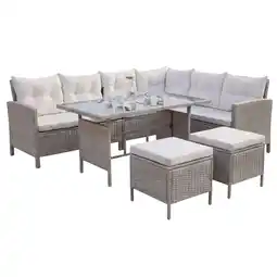 Netto Marken-Discount Inspinovia Polyrattan Gartenmöbel Lounge TERA Grau/Grau - Sofa, Tisch, Hocker & Kissen - 7 Personen Angebot