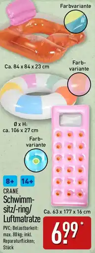 Aldi Nord CRANE Schwimmsitz/-ring/ Luftmatratze Angebot