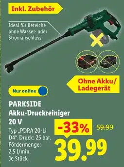Lidl Parkside akku-druckreiniger 20 v Angebot