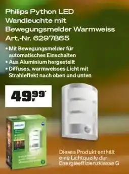 OBI Philips Python LED Wandleuchte mit Bewegungsmelder Warmweiss Angebot