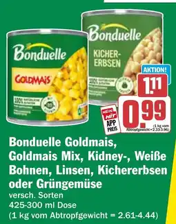 HIT Bonduelle Goldmais, Goldmais Mix, Kidney-, Weiße Bohnen, Linsen, Kichererbsen oder Grüngemüse Angebot