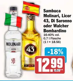HIT Sambuca Molinari, Licor 43, Di Saronno oder Walcher Bombardino Angebot