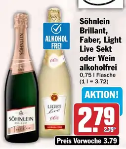 HIT Söhnlein Brillant, Faber, Light Live Sekt oder Wein alkoholfrei Angebot