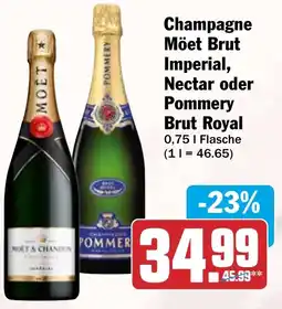 HIT Champagne Möet Brut Imperial, Nectar oder Pommery Brut Royal Angebot