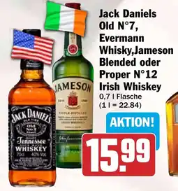 HIT Jack Daniels Old N°7, Evermann Whisky,Jameson Blended oder Proper N°12 Irish Whiskey Angebot