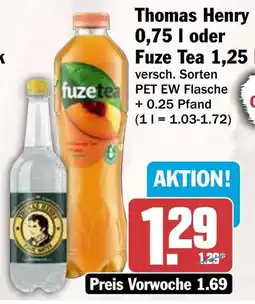 HIT Thomas Henry 0,75 l oder Fuze Tea 1,25 I Angebot