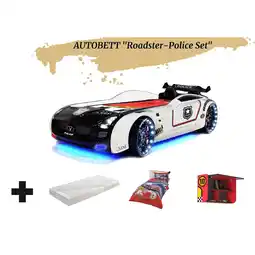 Netto Marken-Discount Autobett Kinderbett Roadster Police LED Sound Sportsitze Lattenrost Spoiler 90x190 cm Angebot