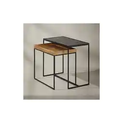 Netto Marken-Discount KADIMA DESIGN Industrielle Beistelltisch Set, Mango Massivholz, Eisen, Anthrazit/Braun Angebot