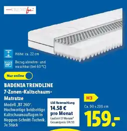 Lidl BADENIA TRENDLINE 7-Zonen-Kaltschaum- Matratze Angebot