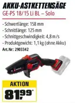 OBI Einhell AKKU-ASTKETTENSÄGE GE-PS 18/15 LI BL - Solo Angebot