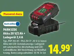 Lidl PARKSIDE Akku 20 V/2 Ah + Ladegerät 2,4 A Angebot