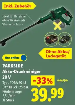Lidl PARKSIDE Akku-Druckreiniger 20V Angebot