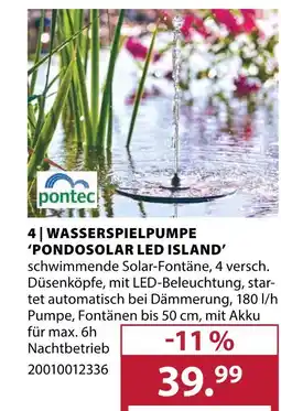 Dehner Pontec wasserspielpumpe pondosolar led island Angebot