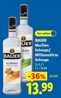 Lidl BAUER Marillen Schnaps/ Williamsbirne Schnaps Angebot