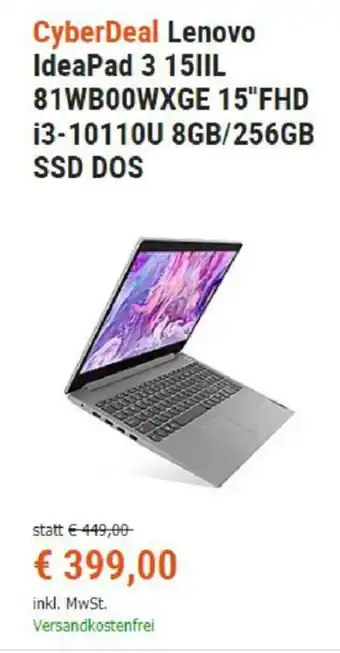 Cyberport CyberDeal Lenovo IdeaPad 3 15IIL 81WB00WXGE 15" FHD Angebot