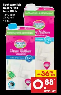 Netto Marken-Discount Sachsenmilch Unsere Haltbare Milch Angebot