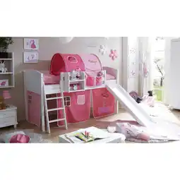 Netto Marken-Discount TiCAA Hochbett mit Rutsche Rutschbett Ekki Country Kiefer Weiß Motiv Angebot