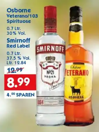 Osborne Veterano/103 Spirituose oder Smirnoff Red Label