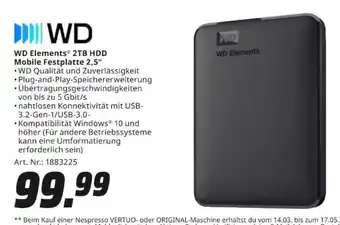WD Elements 2TB HDD Mobile Festplatte 2,5"