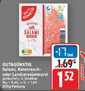 nah & gut GUT&GÜNSTIG Salami, Katenrauch- oder Landcervelatwurst Angebot