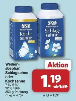 Famila Nord West Weihenstephan Schlagsahne oder Kochsahne Angebot