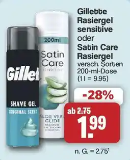 Famila Nord West Gillette Rasiergel sensitive oder Satin Care Rasiergel Angebot